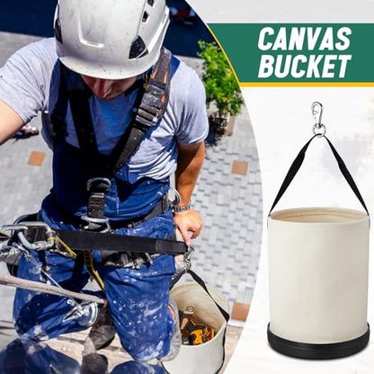 2 Pack Canvas Bucket 15" x 12" Heavy Duty Lineman Tool Bag with Plastic Bottom & Metal Hook Electrician Tool Organizer for Jobsite Use, Load Rated up to 150 Pounds (White) - color: White