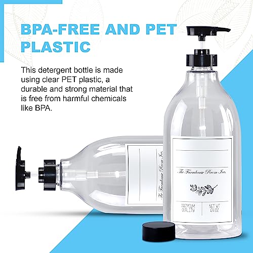 The Farmhouse Room Inc. Soap Dispenser Bathroom - Pump Bottle Dispenser for Laundry Detergent Liquid - BPA Free & PET Plastic 1/2 Gallon Bottle with Waterproof Label for Household Products - 64oz - style: Blank Labeled Bottle