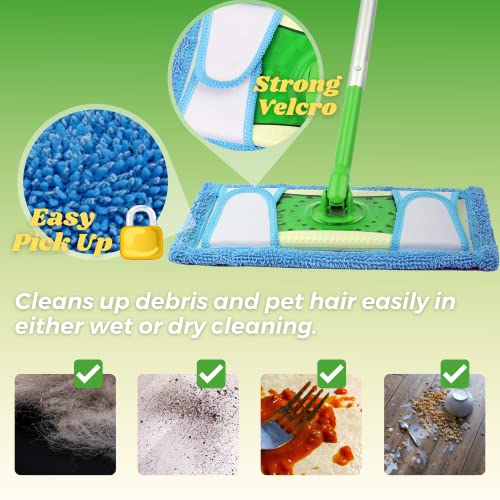 Reusable Mop Pad for Swiffer Sweeper Mop, 12.5'' Microfiber Mop Pad Refill Washable for Hard Floor Baseboard Cleaning, Wet/Dry Cleaning Pad, 4 Pack - color: 4 Pack-blue Wet Dry Pad