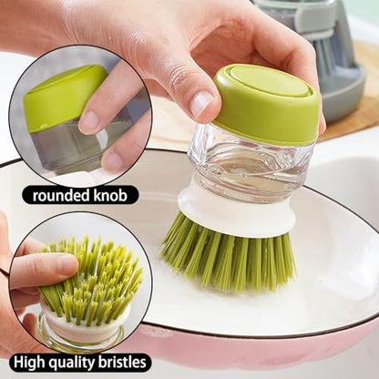 Dish Brush with Soap Dispenser, Dishwashing Kitchen Scrub Brushes Dish Scrubber with Holder Drip Tray, for Cleaning Pan, Pot, Sink (B-Gray) - color: B-gray