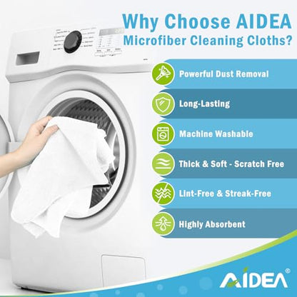 AIDEA Microfiber Cleaning Cloth White 50PK, Cleaning Rags, Microfiber Towels for Cars, Kitchen Towels Dusting Cloth, Wash Cloths, Dish Rags White, 11.5"x 11.5" - color: White