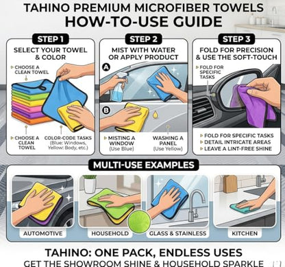 TAHINO Microfiber Cleaning Towels 6 Pack, 16x16 Inch Ultra Absorbent Microfiber Cloths for Car Detailing & Household Cleaning, Soft Lint Free Reusable Cleaning Towels, Multi Color