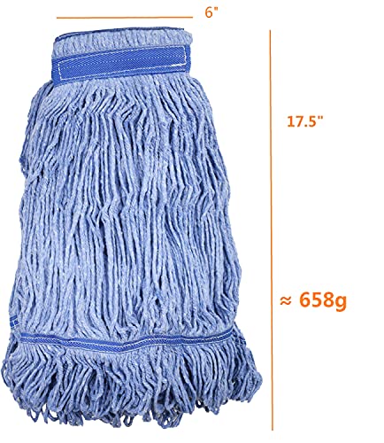 Mop Head Replacement Commercial Heavy Duty String Blue Wet Mop Heads for 3 Typs Commercial Mop Handle(6,Large,Weight 23oz) - size: 23 Ounce