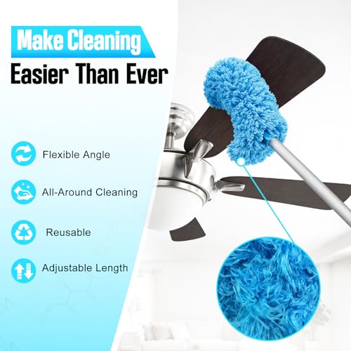Ceiling Fan Cleaner Duster with Extension Pol, 12 to 51 Inch Duster Length, Reusable Microfiber Dusters for Cleaning Fan Blades, Cobwebs, Walls, Windows & High Ceilings, Removable, Blue - color: Blue