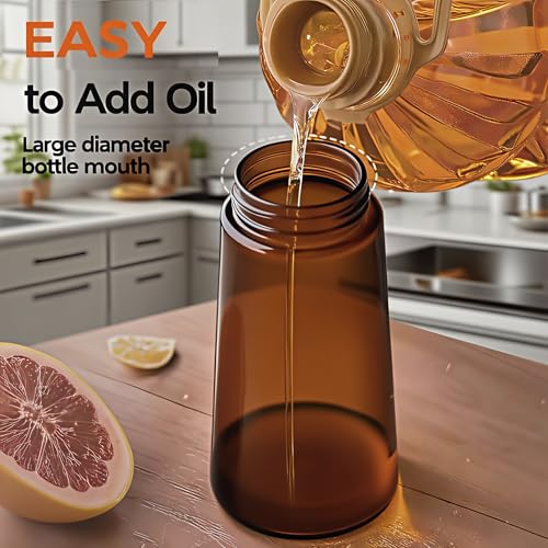 Oil Sprayer for Cooking 2 in 1, Olive Oil Dispenser for Kitchen Gadgets, 16oz/470ml Premium Light-Blocking Oil Bottle, Food-Grade Spray Bottle, for Salad, Air Fryer, BBQ (Brown) - color: Brown Glass/Black Cap