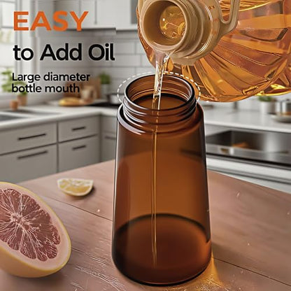 Oil Sprayer for Cooking 2 in 1, Olive Oil Dispenser for Kitchen Gadgets, 16oz/470ml Premium Light-Blocking Oil Bottle, Food-Grade Spray Bottle, for Salad, Air Fryer, BBQ (Brown) - color: Brown Glass/Black Cap