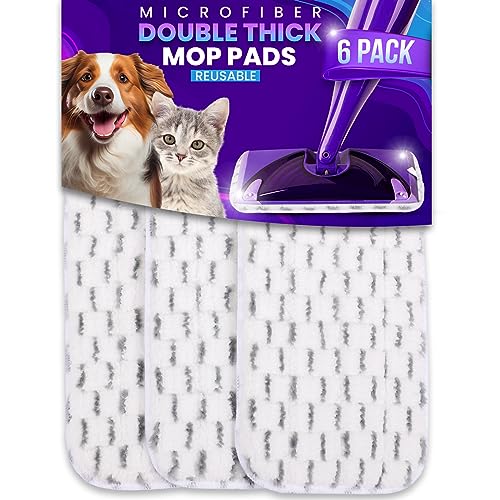 6pcs of Universal 11-inch Velcro Type Reusable Floor Mop Pads Compatible with Swiffer Wet Jet Refills Machine Washable Thick Microfiber Wet Pads for Hardwood and Household Cleaning Supplies (6pcs) - color: 6pcs