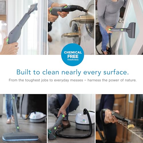 Steamfast SF-370 Canister Cleaner with 15 Accessories-All-Natural, Chemical-Free Pressurized Steam Cleaning for Most Floors, Counters, Appliances, Windows, Autos, and More, 64 inches, White