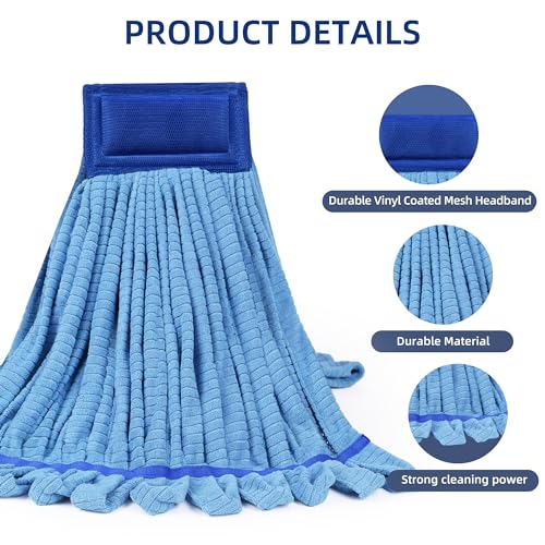 Large Microfiber Tube Mop Heads,Heavy Duty Mop Head,Highly Absorbent,Commercial Mop Head Replacement,Wet Mop Heads Replacement,for Hardwood, Tile, Laminate Floors (Blue Grey Yellow - 6 Pack)