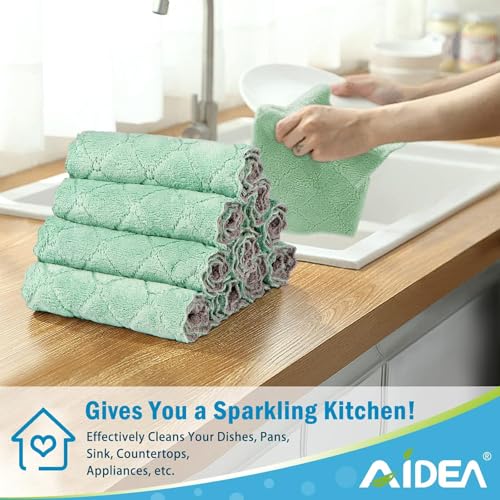 AIDEA Kitchen Towels, 24 Pack Absorbent Coral Fleece Dish Towels, No Odor Reusable Dish Cloths, Microfiber Cleaning Cloths, Fast Drying Dishcloths, 6.3" x10.4" - size: 6.3" x10.4" (Pack of 24)