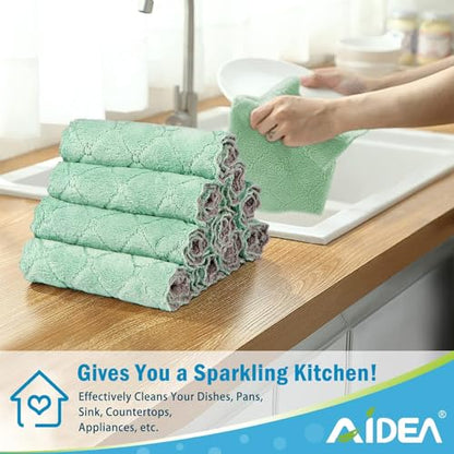 AIDEA Kitchen Towels, 24 Pack Absorbent Coral Fleece Dish Towels, No Odor Reusable Dish Cloths, Microfiber Cleaning Cloths, Fast Drying Dishcloths, 6.3" x10.4" - size: 6.3" x10.4" (Pack of 24)