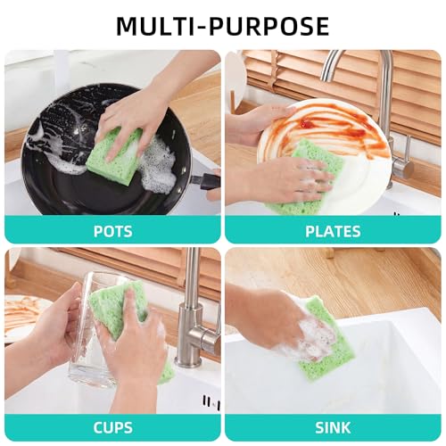JOYMOOP Dish Sponge Scrubber, Cellulose Sponges Kitchen for Non-Scratch Washing Dishes, Household Cleaning Scrub Natural Sponge, Pack of 12 Colorful Sponges - color: Mixed Color [12 Pcs]