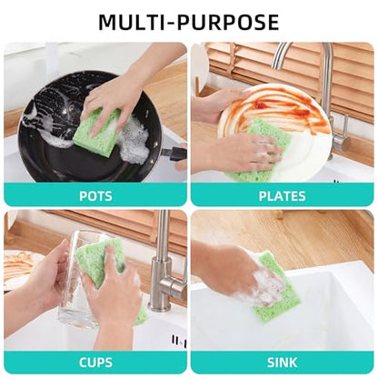 JOYMOOP Dish Sponge Scrubber, Cellulose Sponges Kitchen for Non-Scratch Washing Dishes, Household Cleaning Scrub Natural Sponge, Pack of 12 Colorful Sponges - color: Mixed Color [12 Pcs]