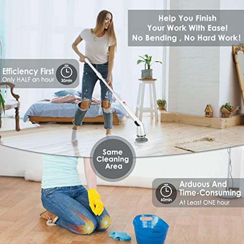 Electric Spin Scrubber, 2020 Upgraded Cordless Shower Scrubber, 360 Power Bathroom Scrubber with 3 Replaceable Cleaning Brush Head and Adjustable Extension Handle for Tub, Tile, Floor