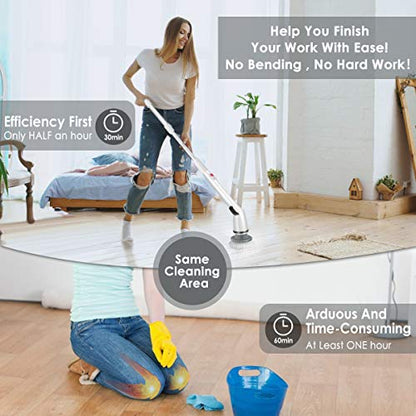 Electric Spin Scrubber, 2020 Upgraded Cordless Shower Scrubber, 360 Power Bathroom Scrubber with 3 Replaceable Cleaning Brush Head and Adjustable Extension Handle for Tub, Tile, Floor