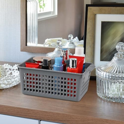 6 Pack Small Plastic Storage Baskets, Plastic Baskets Organizer Bins, Gray