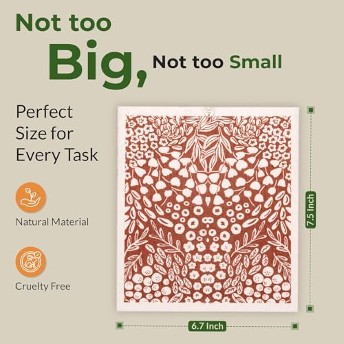 Swedish Dishcloths, 8-Pack Plant-Based Cellulose, 6.7x7.5 Inch, Super Absorbent, Rust, Green, Burgundy, Machine Washable - color: 8 Pk Rust, Green, Burgundy