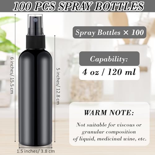 Kigley 100 Pcs Small Spray Bottle Bulk 4 oz Plastic Empty Mist Spray Bottles for Essential Oils Fine Mist Sprayer Reusable Refillable Portable Travel Containers for Perfume Cleaning Samples(Black) - color: Black