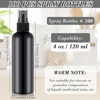 Kigley 100 Pcs Small Spray Bottle Bulk 4 oz Plastic Empty Mist Spray Bottles for Essential Oils Fine Mist Sprayer Reusable Refillable Portable Travel Containers for Perfume Cleaning Samples(Black) - color: Black