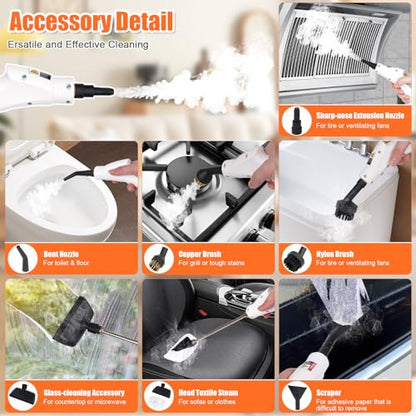 Foandbevi Steam Cleaner 2500W High Pressure Steamer for Cleaning, Car Steamer Handheld Steam Cleaner for Home Use, Steam Cleaner for Upholstery, Kitchen, Bathroom, Grout - color: Grey