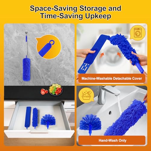 Tiumso Dusters for Cleaning,Microfiber Feather Duster 5-in-1 Kit, Duster with Extension Pole 100 Inches, Cobweb Duster, Microfiber Dusters for High Ceilings and Fans, Blinds and Cars - color: Blue