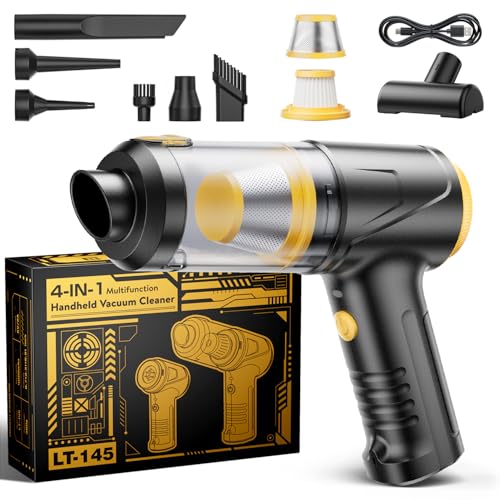 Handheld Vacuum Cleaner 21000Pa Suction with Brushless Motor, 4-in-1 Portable Mini Car Vacuum with 2 Suction Modes, Cordless Vacuum with LED Light, Type-C Charge for Car, Office Desk, Keyboards - color: Black Yellow