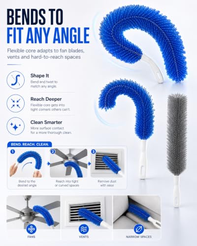Bendable Microfiber Head Reusable Dust Remover 360° Flexible Fan Duster Brushes Cleaning Tools for Blinds Cleaner Brush Ceiling Blind Vent Ultimate Multi Purpose Dusters Home Upgrades(2PCS-B) - color: 2pcs-b