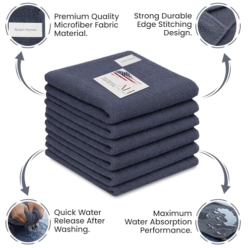 Ameri-Homes Premium Microfiber Cleaning Cloths 12 x 12 Inches, 400 GSM, Soft & Absorbent, Scratch-Free Lint-Free Cleaning Towels for Kitchen, Car, Glass & Home (Pack of 6) (Gray) - color: Gray