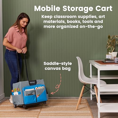ECR4Kids Universal Rolling Cart with Canvas Organizer Bag, Mobile Storage, Blue/Grey - color: Blue