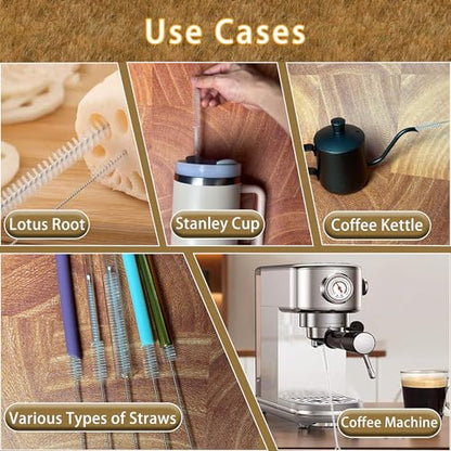 Straw Cleaner Brush Extra Long 14 Inch, 8-PCS Straw Brush Extra Long with 304 Stainless Steel Handle, Extra Long Pipe Tube Cleaner for Water Bottle, Coffee Kettle and Pipes.