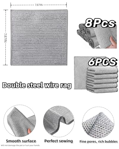 Stainless Steel Scrubber and Cleaning Rags - Non Scratch Wire Dishcloth for Washing Dishes, Steel Wool Scrubber and Dish Towels for Kitchen (6PCS) - size: 6PCS