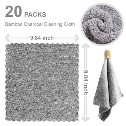 20 Pack Super Absorbent Dish Cloths Coral Velvet Microfiber Kitchen Towels Lint-Free Nonstick Oil Reusable Washable Fast Drying Rags 9.84"x9.84" Multipurpose Cleaning Dishcloths for Dishes Countertops