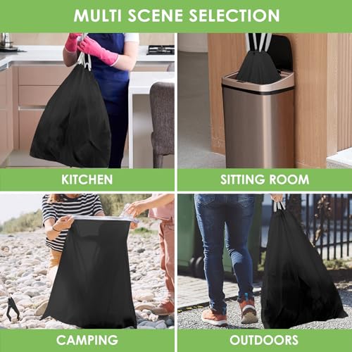 8 Gallon Small 120 Counts Strong Drawstring Trash Bags Garbage Bags by Teivio, Bathroom Trash Can Bin Liners, Plastic Bags for home office kitchen, Black - style: 120-8Gallon-Black