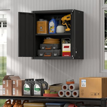 Steel Wall Cabinet, Metal Locking Wall Cabinet, Wall Hanging Metal Cabinet for Garage Tool Storage, Wall Mount Tool Cabinet for Garage, Laundry Room, Pantry, Black - color: 28"h-wall Cabinet / Black