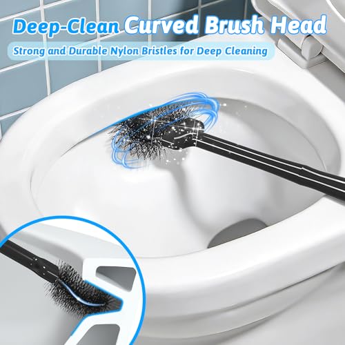 Sellemer Toilet Brush and Plunger Set, Curved Design Head for Deep Cleaning, Heavy Duty Toilet Bowl Brush and Plunger Combo with Holder for Bathroom Cleaning, Black, 2 Pack - color: Black