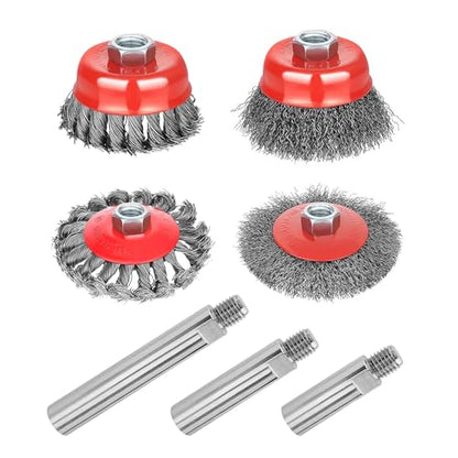 7 Pack Wire Wheel Cup Brush for 4 1/2 Angle Grinder with 5/8"-11 Thread Extension Rod,4 & 3 Inch Twist Knotted Coarse Crimped Wire Brushes (Wire Wheel Set & Grinder Extension Rod) - style: Wire Wheel Set & Grinder Extension Rod