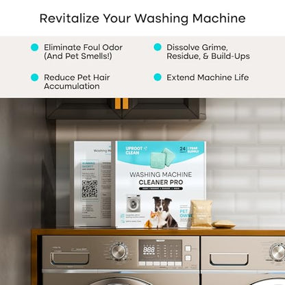 Uproot Clean Washing Machine Cleaner Tablets - 24 Pack for a 12 Month Supply. Formulated for Pet Owners. Compatible with HE, Top & Front Load. Easily Removes Residue, Grime, and Odors. Septic Safe. - style: Pro