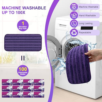 Updated & Innovative Cationic Mop Pads for Swiffer Wet Jet and Most Velcro 10" 11" 12" Spray Mops, Reusable Swiffer Wet Jet Mop Pads Replacement