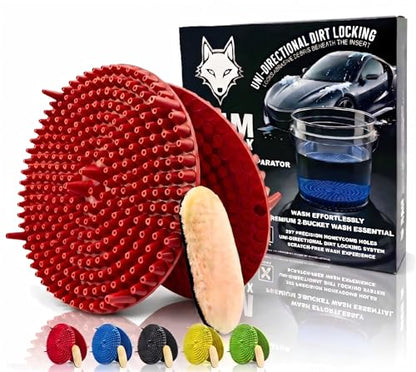 10.4" Heavy Duty Car Wash Bucket Insert (2-Pack) & Wash Mitt Kit - 10.6 oz Detailing Dirt Separator & Grit Trap, Scratch-Free Auto Wash, Fits 3.5 to 5 Gallon Buckets (Red Kit) - color: 2pack Red
