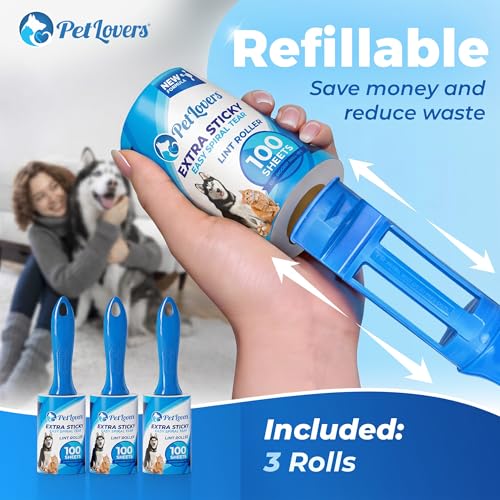 PetLovers Extra Sticky Lint Roller Value Set 300 Sheets for Pet Hair Removal, Dog and Cat Lint Remover 3 Pack - size: 3 Pack Lint Roller