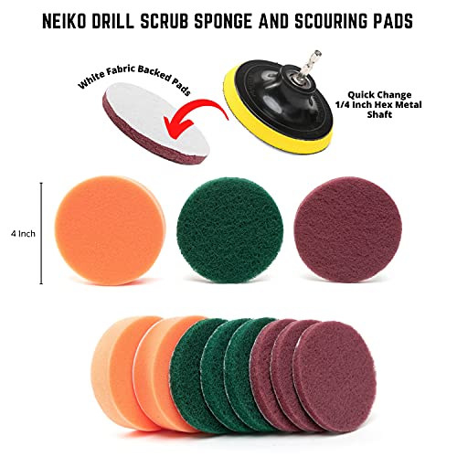 NEIKO 00322A Drill Brush Attachment Set, 15 Pcs, Polishing, Buffing, Scrubbing, Cleaning Round, Power Scrubber Brush, Long Reach Extension, Drill Brush Set for Car Detailing Supplies, Brush Drill Kit - style: Brush Set