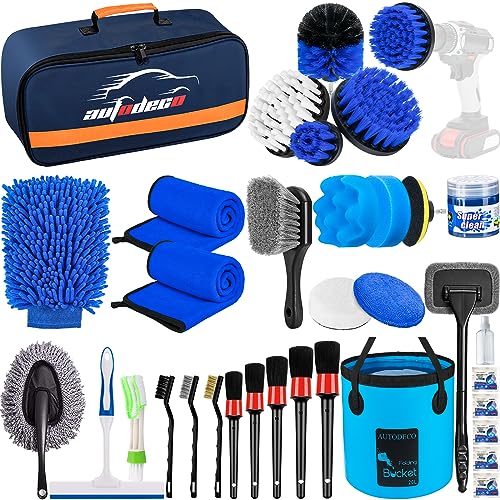 34Pcs Car Detailing Brush Set, Car Detailing Kit, Auto Detailing Drill Brush Set, Car Detailing Brushes, Car Wash Cleaning Tools Kit for Interior, Exterior, Wheels, Blue - color: 006Blue, size: 34pcs