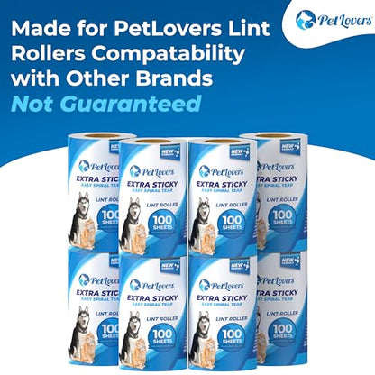PetLovers Extra Sticky Lint Roller Mega Value Set for Pet Hair Removal, Dog and Cat Lint Remover (8 Pack Refills) - size: 8 Pack Lint Roller Refills