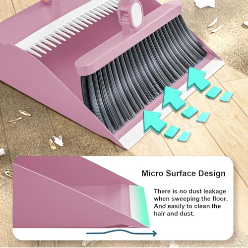 180° Rotatable Broom with Dustpan Combo Set, Buckle Standing Dust Pans with Scraping Teeth, Long Handle Brooms for Sweeping Indoor, Stand-Up Storage Saving Space, Cleaning Supplies, Home Essentials