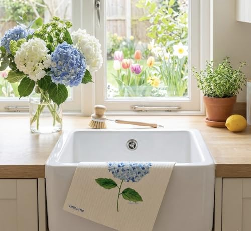 Garden Collection Hydrangea Swedish Dishcloth, Reusable Paper Towel, Super Absorbent Cellulose Sponge, Kitchen Cleaning Cloth, Washable & Compostable (Hydrangea Harmony - 1 Pack)
