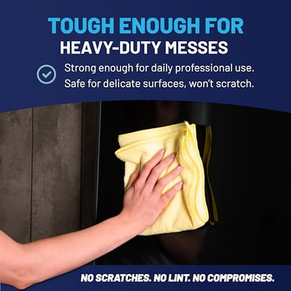 Microfiber Wholesale MW Pro 16x16 Commercial Cleaning Rags - Professional Janitorial Supplies for Dusting, Office & Heavy Duty Cleaning - Multi-Surface Dusters (Yellow, 12-Pack) - color: Yellow