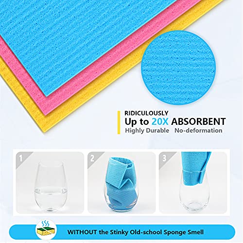 AIDEA Swedish Dish Cloth, 10PK, Swedish Dishcloths for Kitchen, Reusable Paper Towels Washable, Sponge Cloths Kitchen, Absorbent Dish Rags, Dish Towels Cloth, 7"x6" - color: Blue Pink Yellow