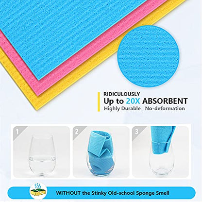 AIDEA Swedish Dish Cloth, 10PK, Swedish Dishcloths for Kitchen, Reusable Paper Towels Washable, Sponge Cloths Kitchen, Absorbent Dish Rags, Dish Towels Cloth, 7"x6" - color: Blue Pink Yellow