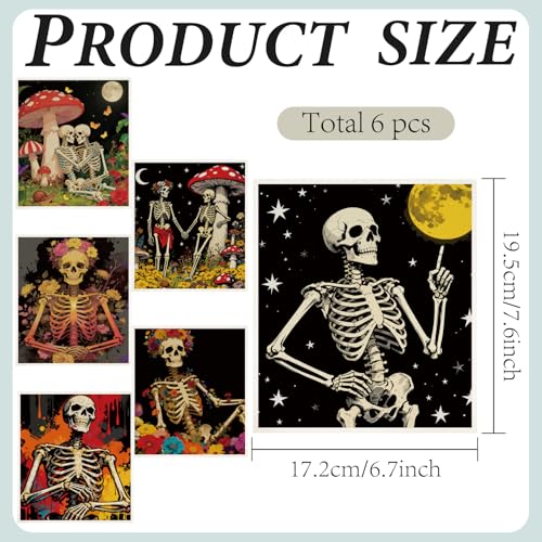 CREATCABIN 6Pcs Floral Skull Swedish Dishcloths for Kitchen Gothic Skeleton Swedish Cloths Reusable Dish Towels Absorbent Washable Cellulose Cleaning Sponge Cloth No Odor for Home Table 6.7x7.6 Inch - style: Skull