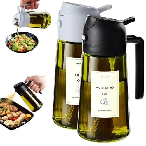 TrendPlain - Original 16oz/470ml Olive Oil Dispenser Bottle for Kitchen Gadgets and Air Fryer Accessories - Olive Oil Sprayer for Cooking w/Stickers - Black&Ash - color: Black&Ash, style: 2 Pack